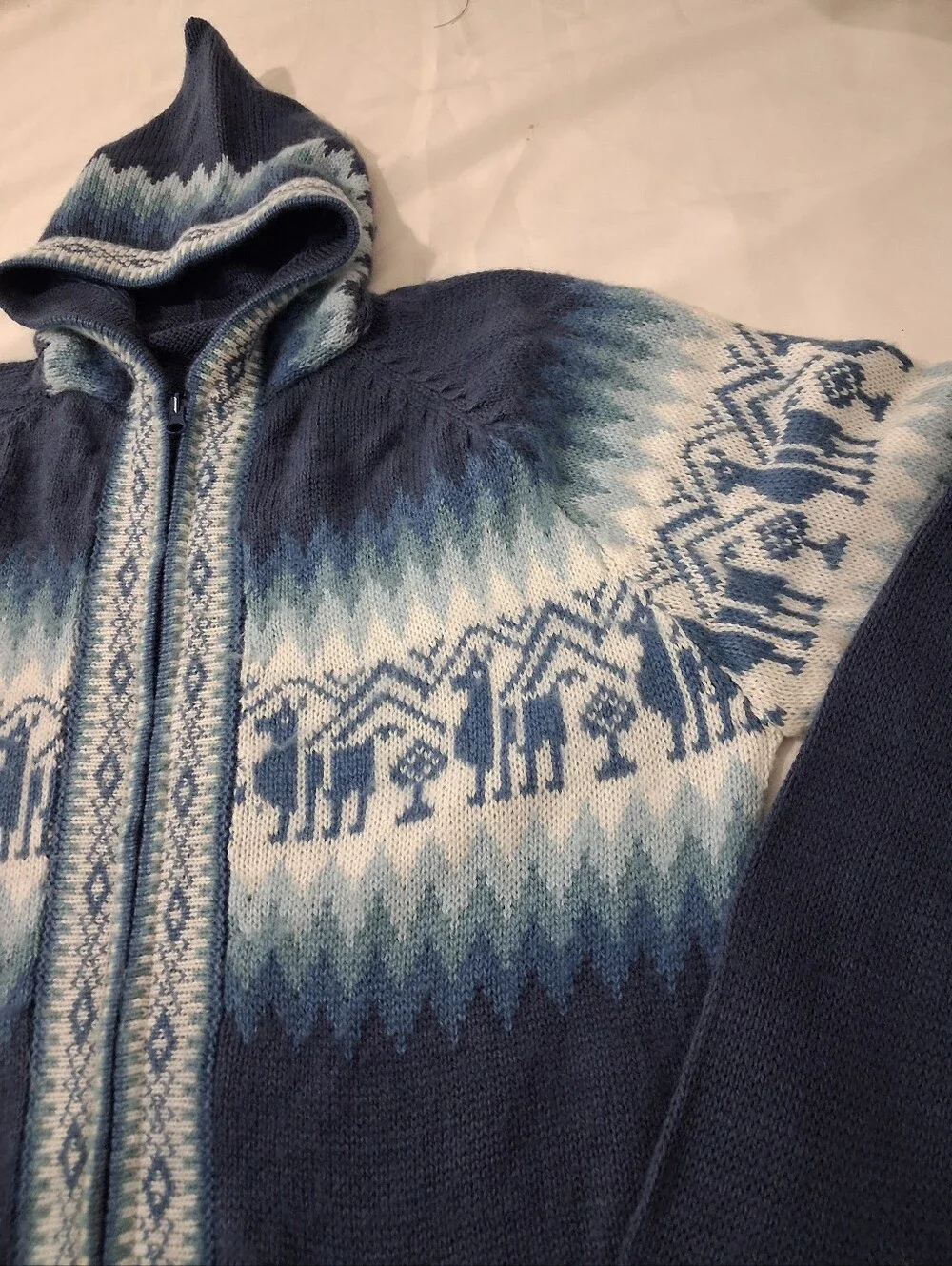Alpaca Wool Peruvian Zip Up Cardigan Sweater With Pockets Hooded